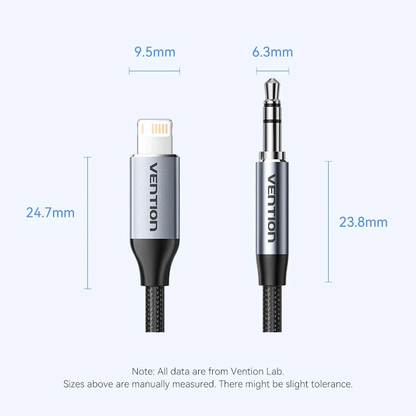 Vention 1-Meter L-Type PD Male to 3.5mm Male Jack Audio Cable with DAC Adapter Cotton Braided Aluminum Alloy Type for Laptops, Headphones, Car Stereo, Smartphones & Speakers