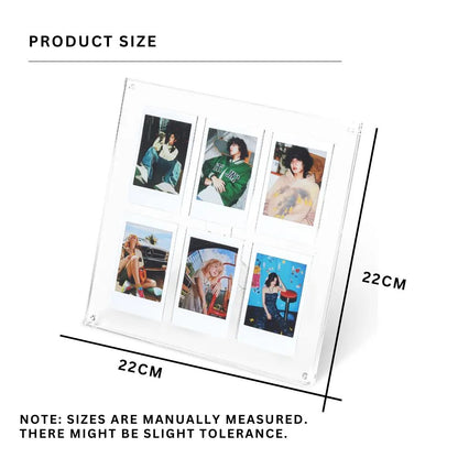 Pikxi 6 Pocket Acrylic Desktop Photo Frame 3Inch Picture Frame for Fujifilm Instax Mini Film Mini 12/11/EVO - Available in Black, White, Iridescent and Mirror Color Designs