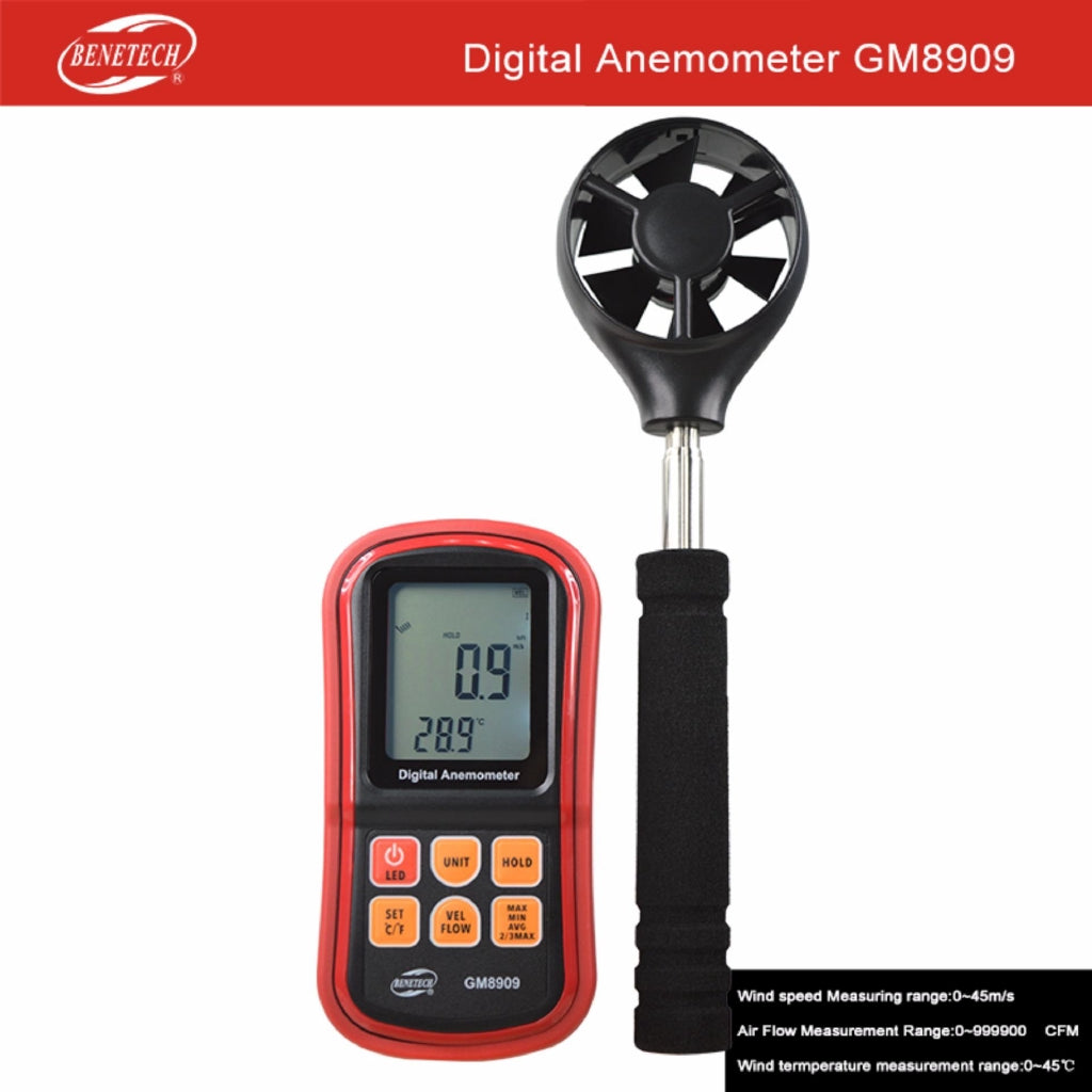 [CLEARANCE] Benetech GM8909 Anemometer Wind Speed Meter Air Volume Ambient Temperature Tester With USB Interface