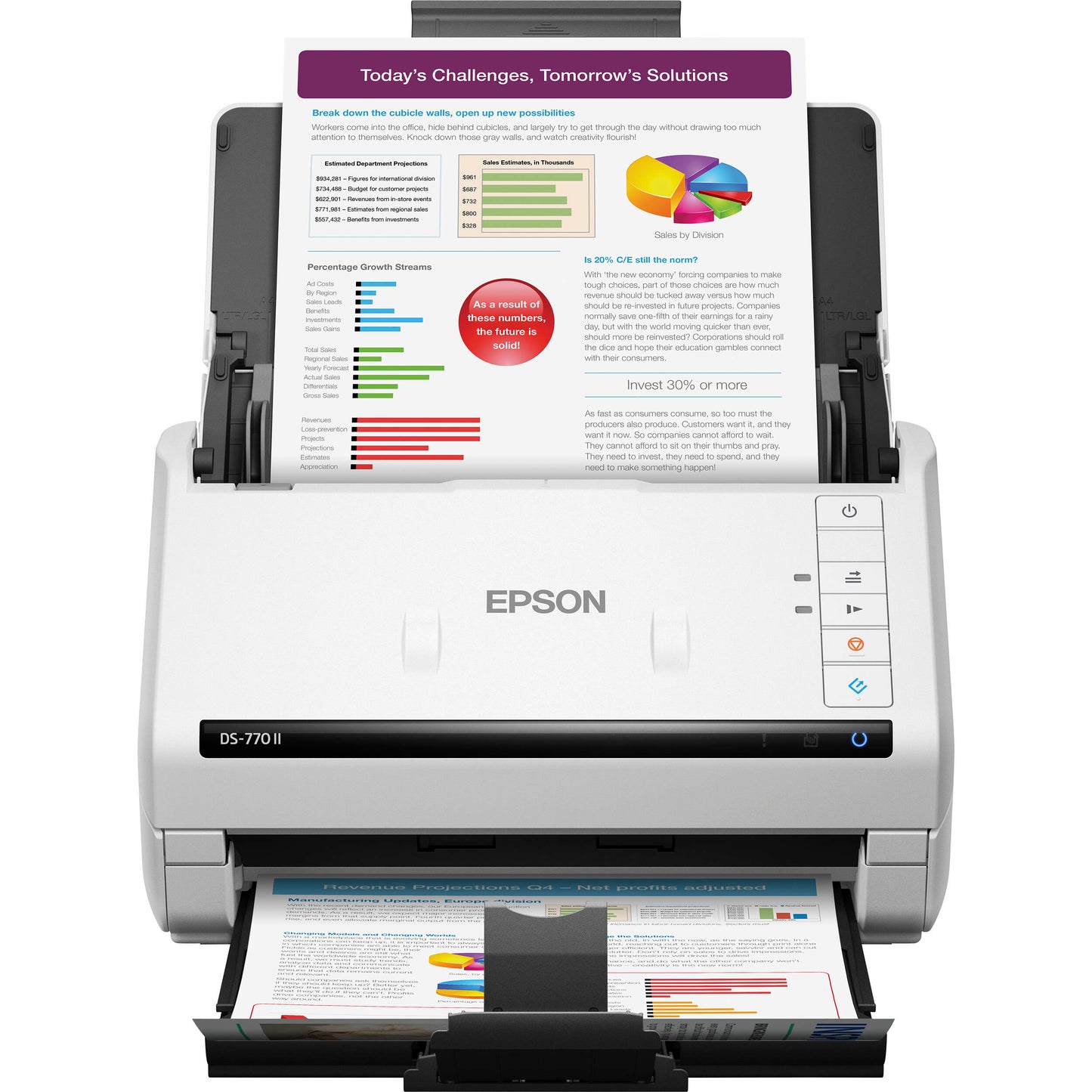 Epson WorkForce DS-770II A4 Color Duplex Sheet-fed High-Speed Document Scanner with ADF, High-Volume Scanning, Auto Size Recognition, Paper Protection, Image Sensor Glass Dirt Detection, and Flatbed Option