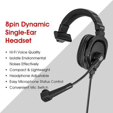 Hollyland Dynamic Single-Ear Headset with 8-Pin LEMO Connector for Solidcom M1 & Syscom 1000T with Flip Mic Boom Up to Mute