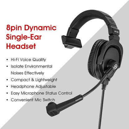 Hollyland Dymic Single-Ear Headset with 8-Pin LEMO Connector for Solidcom M1 & Syscom 1000T with Flip Mic Boom Up to Mute