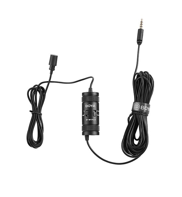 Boya BY-M1 Pro / BY-M1 Pro II Universal Lavalier Condenser Microphone with Clip-On, 3.5mm TRRS Jack Connector and Manual Noise Reduction for Smartphones, Cameras, TikTok, Vlogging, Podcasting, Recording, Computer