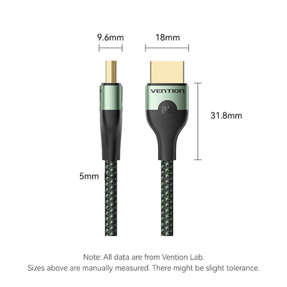 Vention 3-Meters HDMI Male to Male 8K 60Hz HDR Ultra Thin Cotton Braided Video Cable with 48Gbps Total Bandwidth for Computer, Laptop, Gaming Console, TV & Projector