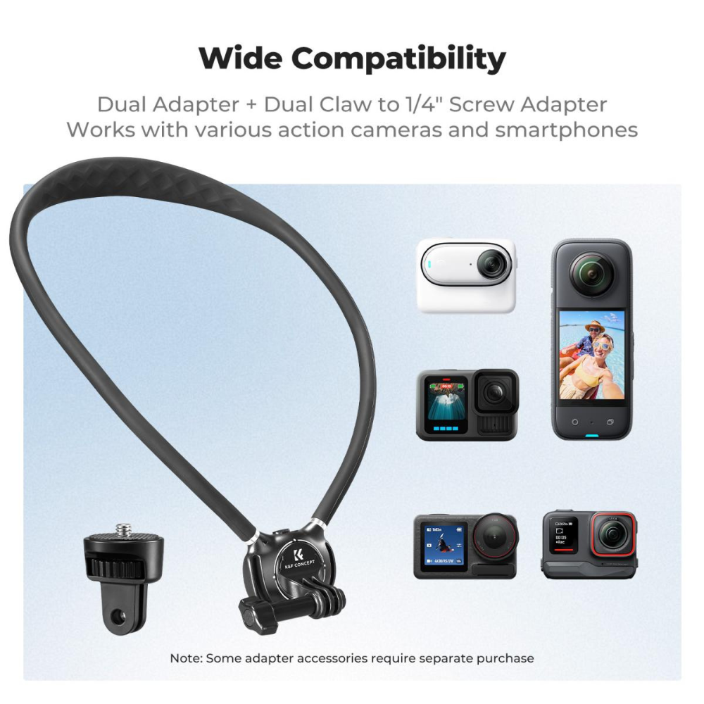 K&F Concept Neck Mount for Action Camera/Smartphone w/ Quick Release, Angle Control, 150cm Strap