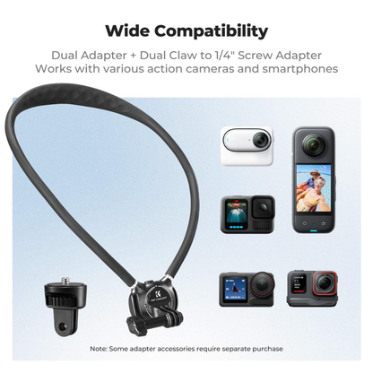 K&F Concept Neck Mount for Action Camera/Smartphone w/ Quick Release, Angle Control, 150cm Strap