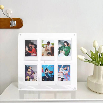 Pikxi 6 Pocket Acrylic Desktop Photo Frame 3Inch Picture Frame for Fujifilm Instax Mini Film Mini 12/11/EVO - Available in Black, White, Iridescent and Mirror Color Designs