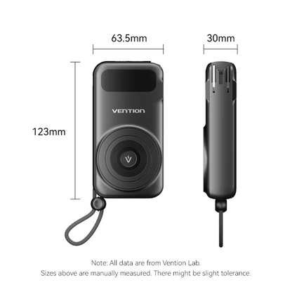 Vention 10000mAh Power Bank 15W Magnetic Wireless Charging Built-in USB-C and iPh Cable includes EU/US/UK AC Convertible Adapters with Airline-Approved for Travel