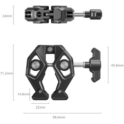 SmallRig Super Clamp with 1/4"-20 Threaded Holes and Locating Holes, Swivel Tip Design for Flat and Rounded Surface, Up to 50mm Clamping Diameter | 5319