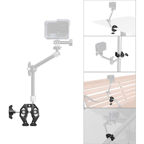 SmallRig Super Clamp with 1/4"-20 Threaded Holes and Locating Holes, Swivel Tip Design for Flat and Rounded Surface, Up to 50mm Clamping Diameter | 5319