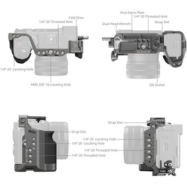 SmallRig HawkLock QR Cage Kit for Sony Alpha 7C II / 7CR with Silicon Grip, 1/4"-20 / ARRI 3/8"-16 Locating Holes, Arca-Swiss Quick Release Plate & HDMI Cable Clamp | 5198
