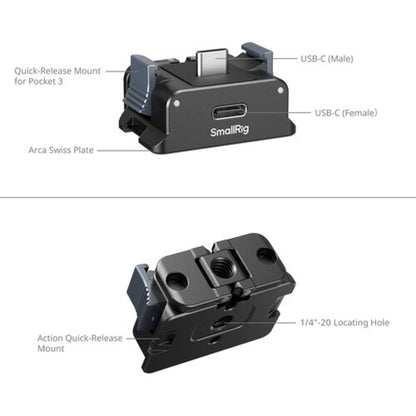 SmallRig Battery Adapter Plate for DJI Osmo Pocket with USB Male / Female Ports, Folding 2-Prong Action Mount, 1/4"-20 Mounting Thread Screw | 5376