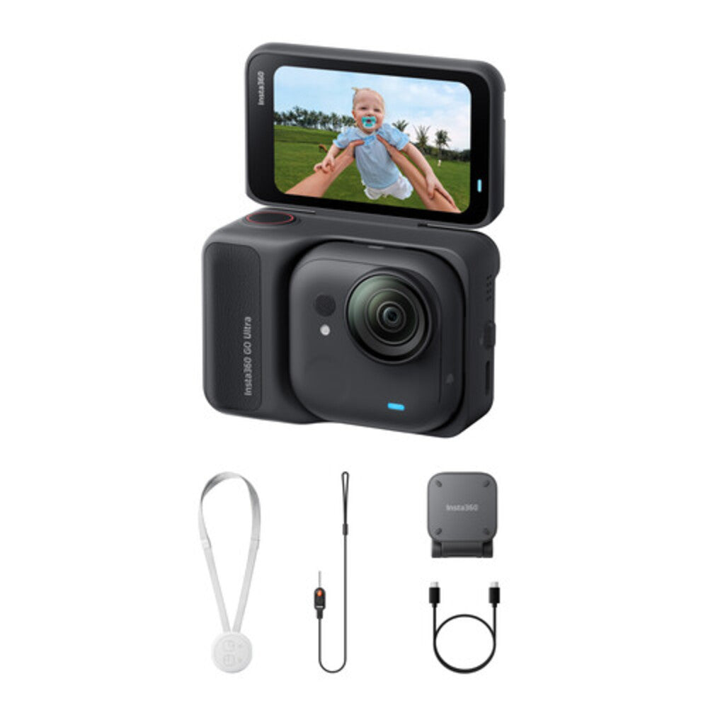 Insta360 GO Ultra 4K 60fps Hands Free Action Camera Kit (STANDARD BUNDLE) Max 10m IPX8 Waterproof, 200Min Max Runtime, Flow State Stabilization, 2.5" Flip Touchscreen, 2.7K Video, Studio Grade Audio Modes for Vlog Vlogging | Midnight Black, Arctic White