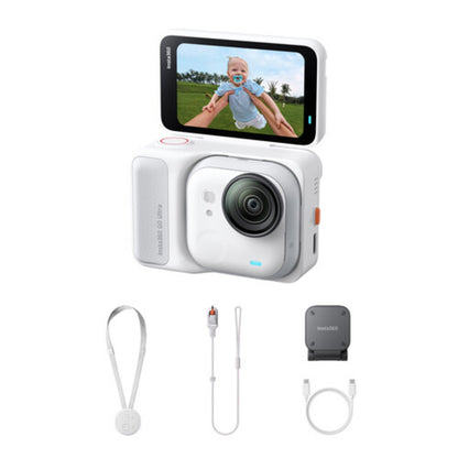 Insta360 GO Ultra 4K 60fps Hands Free Action Camera Kit (STANDARD BUNDLE) Max 10m IPX8 Waterproof, 200Min Max Runtime, Flow State Stabilization, 2.5" Flip Touchscreen, 2.7K Video, Studio Grade Audio Modes for Vlog Vlogging | Midnight Black, Arctic White