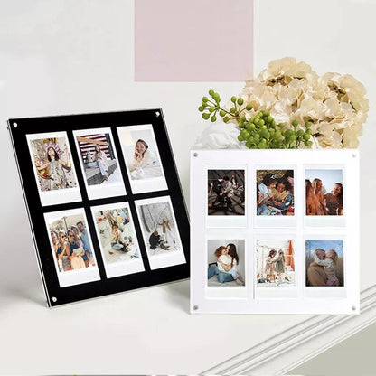 Pikxi 6 Pocket Acrylic Desktop Photo Frame 3Inch Picture Frame for Fujifilm Instax Mini Film Mini 12/11/EVO - Available in Black, White, Iridescent and Mirror Color Designs