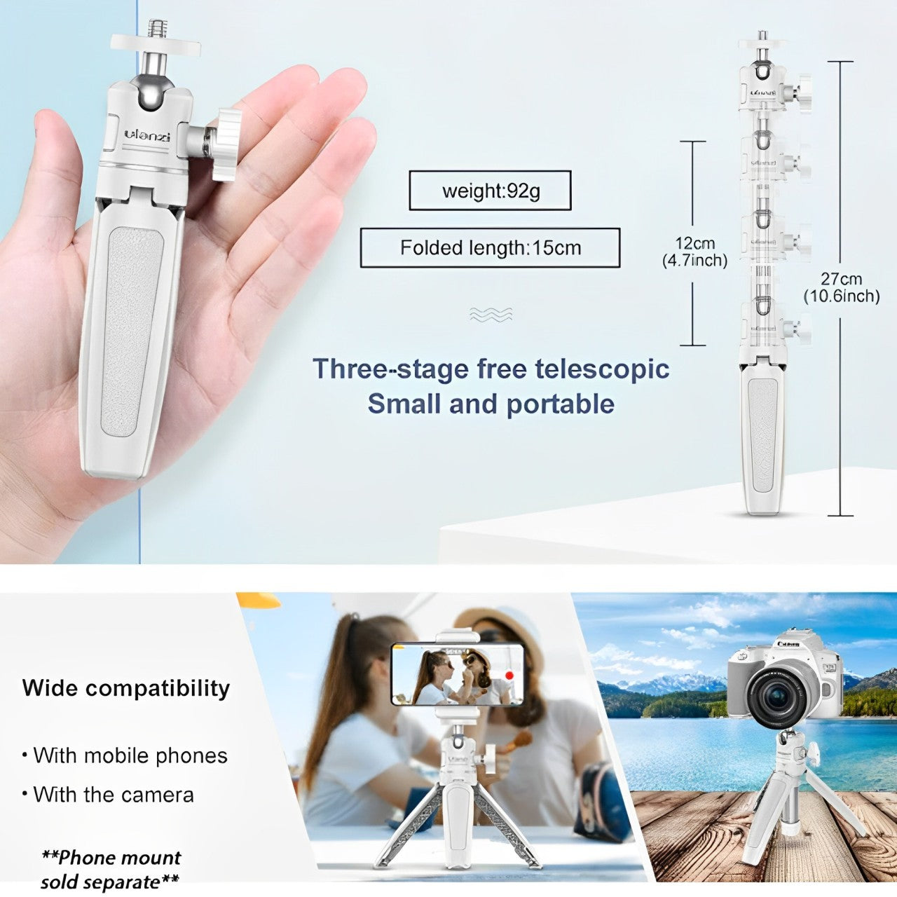 Ulanzi MT-08 Desktop Mini Portable Tripod Extendable with 1/4 Screw to Smartphone Digital Camera for Vlogging Selfie Stick