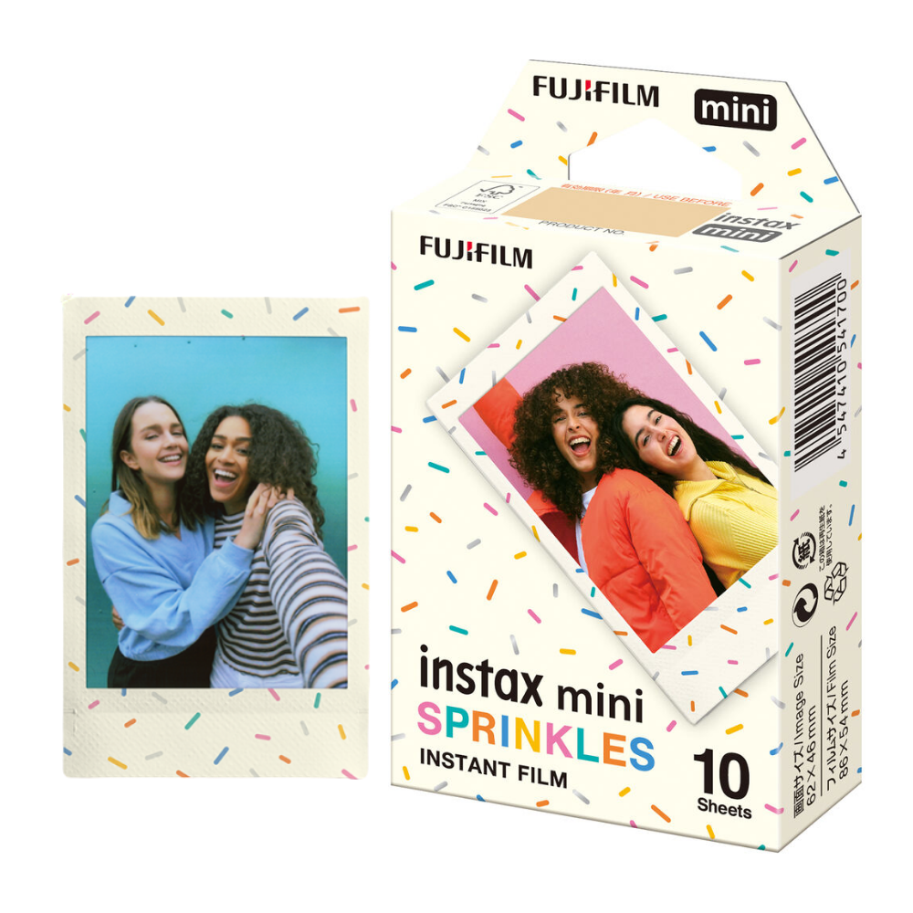 FUJIFILM Instax Mini Film 10s (10 Sheets) Single Pack | Glossy, PhotoSlide (NEW), Sprinkles (NEW), Black, Sky Blue, Confetti, Comic, Airmail, Pink Lemonade, Monochrome, Stripe, Stained Glass, Shiny Star, Rainbow, Macaron, Contact Sheet