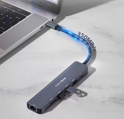 ACASIS DS-7HN6 6-in-1 USB 3.0 to Type C Hub Docking Station with, 1000Mbps Gigabit Ethernet Network LAN & 4K HD 60Hz HDMI Port, 100W PD Fast Charging, and 5Gbps High Speed Data