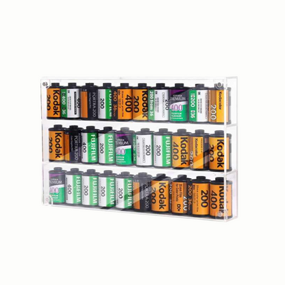 Pikxi 30-Pack Transparent Acrylic Storage Box Rack Dustproof Display Organizer Case for 35mm Color, Negative and B&W Film Rolls
