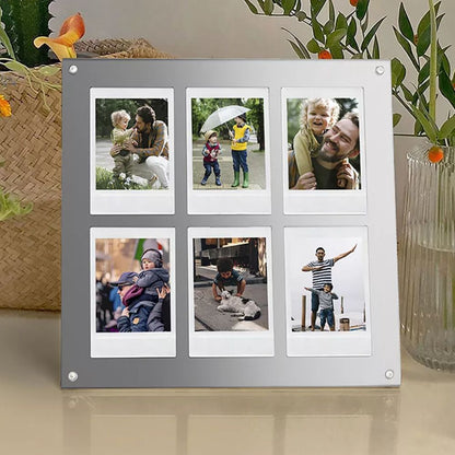 Pikxi 6 Pocket Acrylic Desktop Photo Frame 3Inch Picture Frame for Fujifilm Instax Mini Film Mini 12/11/EVO - Available in Black, White, Iridescent and Mirror Color Designs
