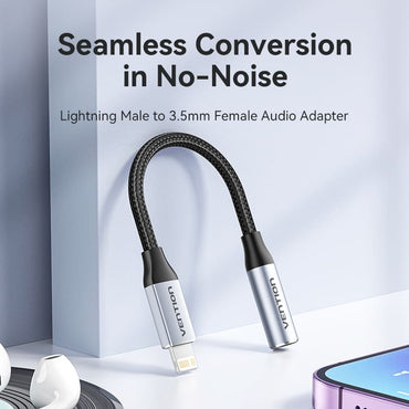 Vention iPh Male to 3.5mm Earphone Jack Adapter with Cotton Braided Exterior for Cars, Mobile