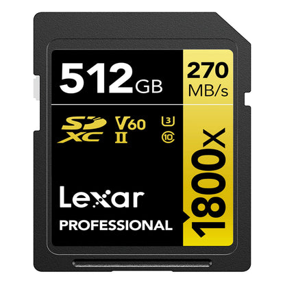 Lexar Professiol 512GB 256GB 1800x Gold Series SDXC UHS-II V60 U3 Class 10 Memory Card with 4K UHD Video Recording, Max 280MB/s Read Speeds for Photography and Videography