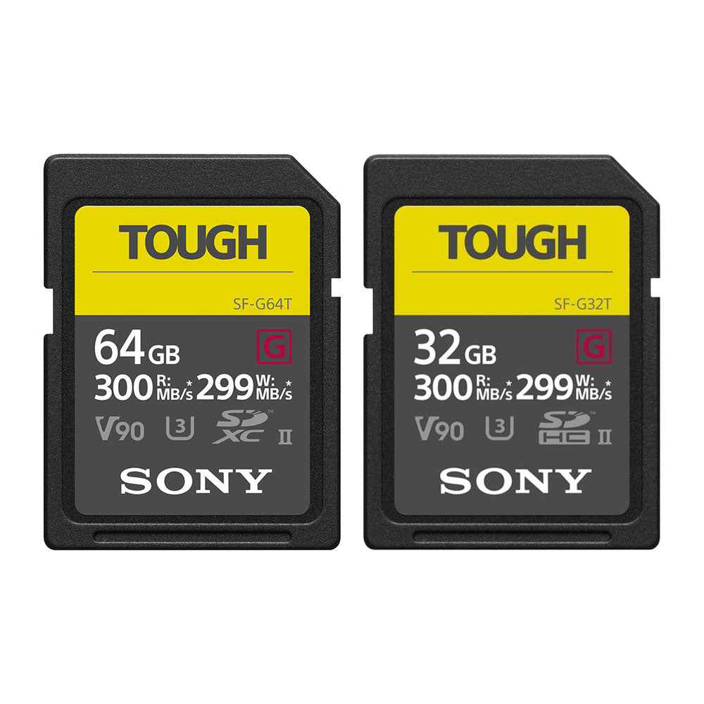 Sony SF-G TOUGH Series 32GB 64GB UHS-II SDHC / SDXC U3 V90 Class 10 SD Memory Card with 300mb/s & 299mb/s Read and Write Speed, IP68 Rating and Ribless Design SF-G32T/T1 SF-G64T-T1