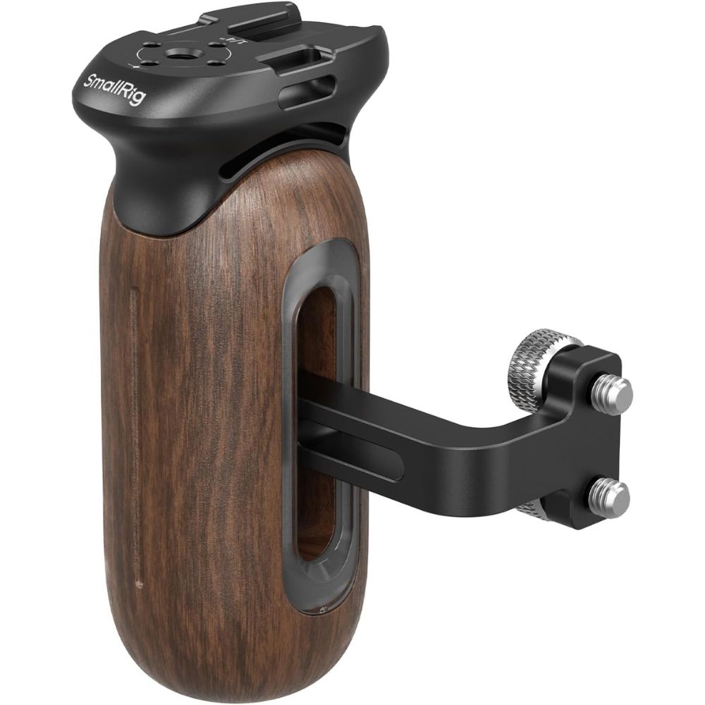 SmallRig Wooden Side Grip Handle with NATO Clamp, Two-in-One (1/4" & 3/8" Screw) for Camera Cages Accessories with Cold Shoe, Strap Slots & Allen Key | 5239 | 5237 | 5238