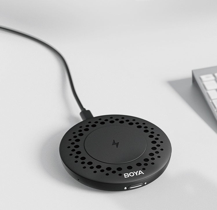 BOYA Blobby Portable USB Condenser Omnidirectional Conference Microphone with 5W Smartphone Wireless Charger, Mic Max 3 Meters Range with 360 Degree Sound Pickup, Mic Mute / Unmute Button w/ Real Time Monitoring for Meetings, Interviews