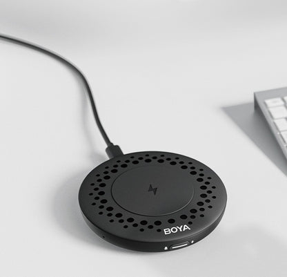 BOYA Blobby Portable USB Condenser Omnidirectional Conference Microphone with 5W Smartphone Wireless Charger, Mic Max 3 Meters Range with 360 Degree Sound Pickup, Mic Mute / Unmute Button w/ Real Time Monitoring for Meetings, Interviews
