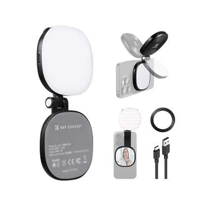 K&F Concept Magnetic Phone Fill Light with Built-in Mirror | Black / White