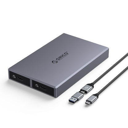 [CLEARANCE] ORICO CM2C3-2N Type C Dual-bay M.2 NVME SSD Aluminum Alloy Enclosure with 10Gbps Transmission Rate, M Key/B&M Key, Thermal Fin, and Thermal Pad for Windows, Mac OS, Linux, and Android | Grey
