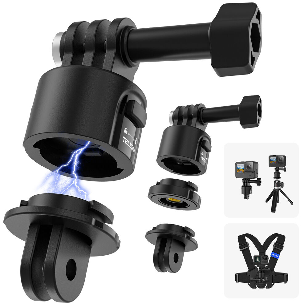 TELESIN Magnetic Quick Release Mounting Base Adapter Kit for DJI GOPRO Insta360 Action Cameras with Dovetail Dual Lock Alignment 1/4" Screw Hole Base