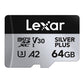 Lexar Professional 256GB 128GB 64GB Silver Plus MicroSDXC UHS-I A2 V30 U3 Class 10 Micro SD Card with 4K UHD Video Record, Max 205MB/s Read Speeds and MicroSD Card Adapter for Cameras and Android Devices