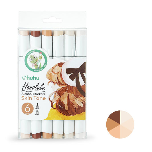 Ohuhu Honolulu 6 Colors Skin Tone Alcohol Based Dual Tip Art Markers with Pale Fruit Pink E010, Tea Rose E470, Eggshell White E090, Cotton Pearl E020, Dark Suntan E110, and Copper E130 Colored Pens for Arts & Craft, Stationery, and Drawing