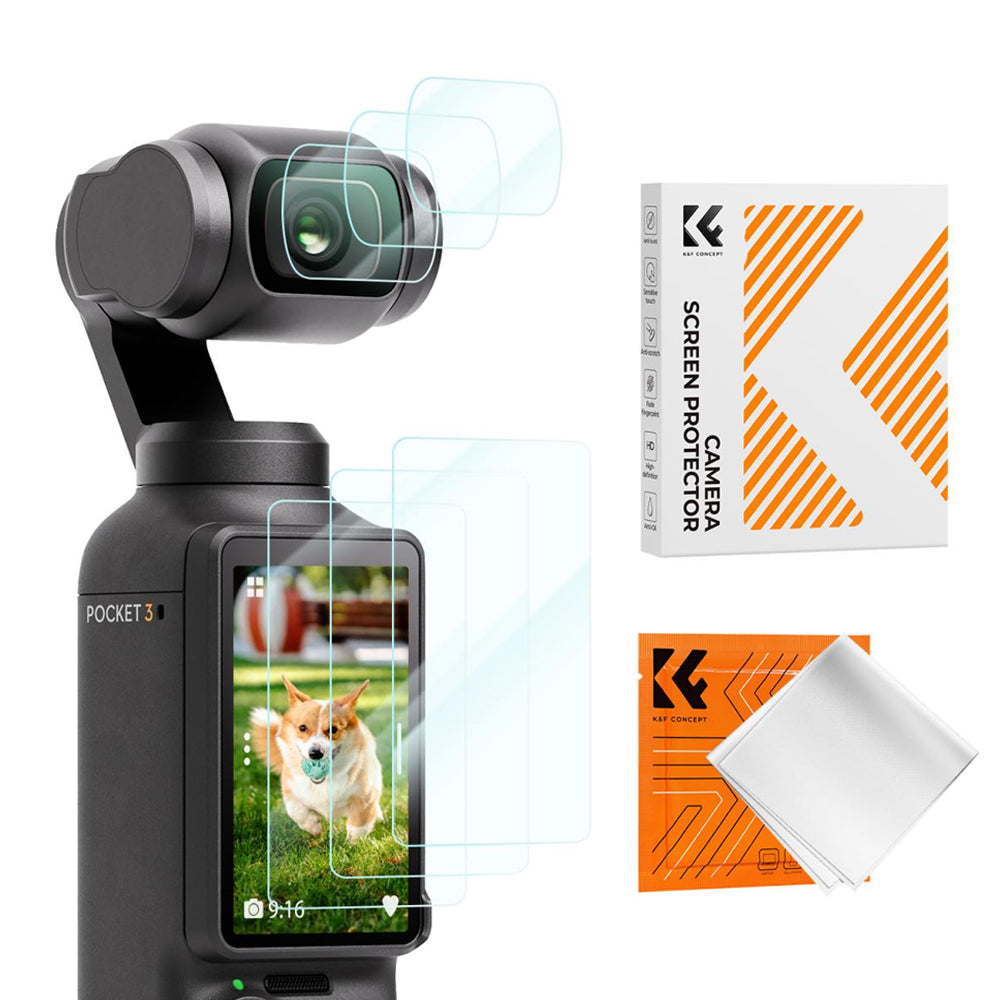 K&F Concept 9H Tempered Glass Screen + Lens Protector for DJI Osmo Pocket 3 Action Camera