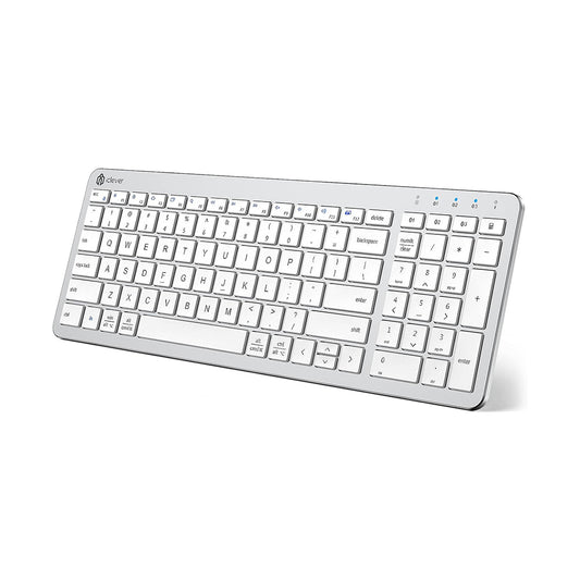 iClever BKA26S Wireless 280mAh Rechargeable Multi Device Keyboard Bluetooth 5.1, Scissor Type Switches, Number Pad Ergonomic Design Full Size Stable Connection Keyboard for iPad, iPhone, Mac, iOS, Android, Windows