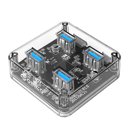 ORICO 4-Port USB 3.0 Transparent Hub with Power Supply, 5Gbps Speed, and Support for Windows, macOS, and Linux for PCs, Desktop Computers, and Laptops - USB Hubs and Docking Stations