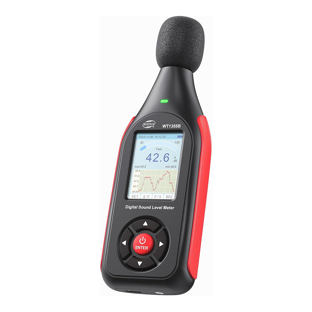 Benetech GT1355A / GT1355B Digital Sound Noise Decibel Level Meter (30-130 dB) with LCD Screen, Record, Visual Alarm, A/C Weighted, and Rechargeable Battery