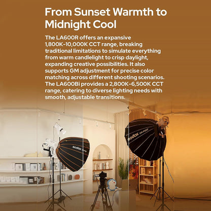 Godox Litemons LA600R / LA600Bi K1 600W RGB / Bi-Color LED Monolight Bowens S Mount with Onboard, DMX. Bluetooth App Control, AC / DC Power, Up to 14 Special Lighting Effects, Max 60m Range for Studio Lighting and Equipment