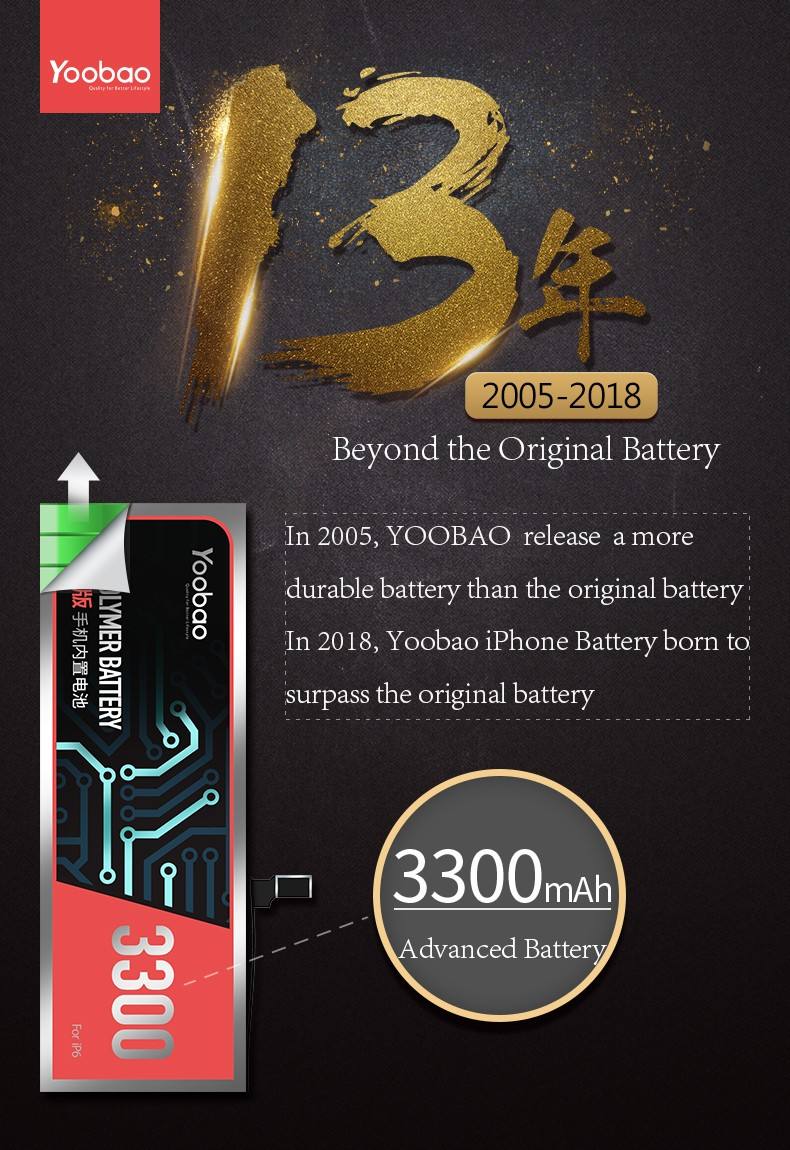 Yoobao 3400mAh ATL Version Battery Replacement for iP 6 Plus Smartphone