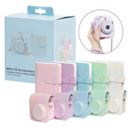 Pikxi Metallic Finish Basket Weave Pattern Photo Album and Case for FUJIFILM Instax Mini 12 Instant Film Camera - Available in Pastel Blue, Blossom Pink, White, Mint Green, Purple and Silver Colors