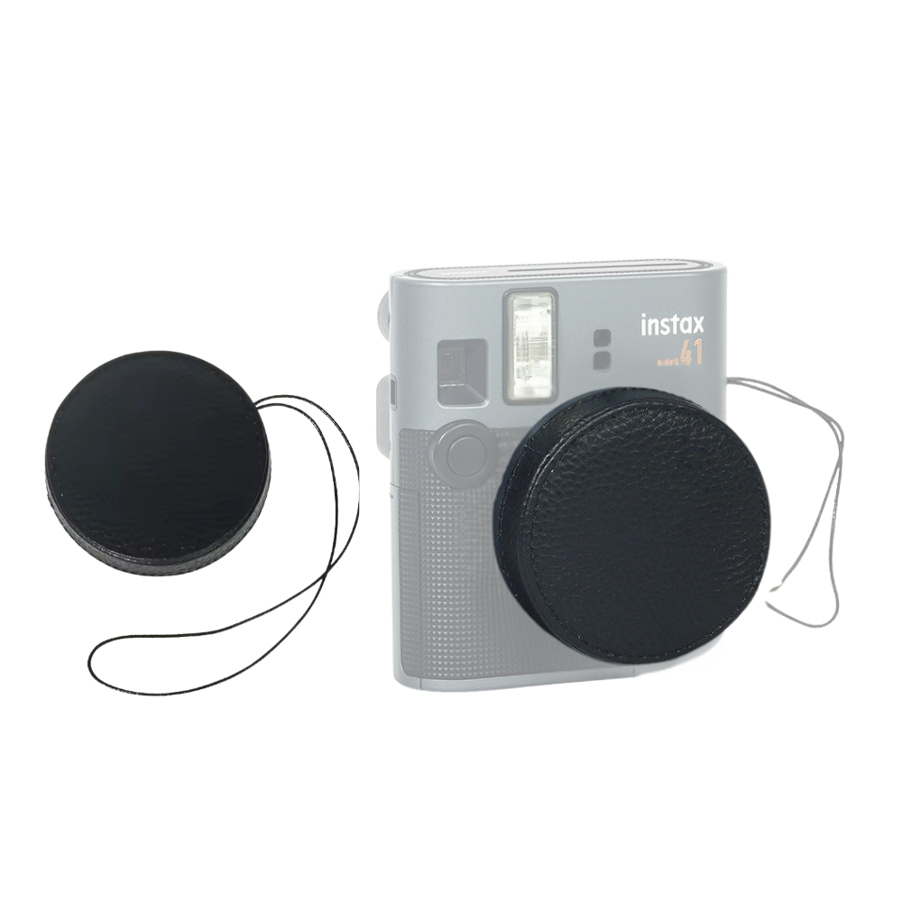 Pikxi Instax Mini 41 Instant Camera Leather Protective Cover Lens Cap w/ Anchor Loops - Black, Brown