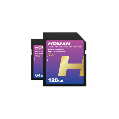 HOMAN 128GB 64GB SD Memory Card SDXC UHS-II U3 V90 Class 10 with 300MB/s Read | 280MB/s Write Speeds