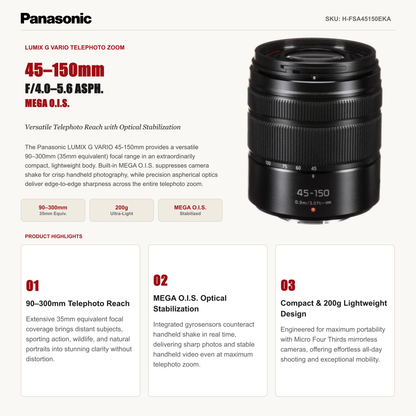 Panasonic Lumix G Vario 45-150mm F/4.0-5.6 ASPH. Telephoto Zoom Camera Lens with MEGA O.I.S.