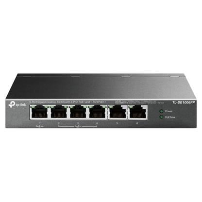 TP-Link TL-SG1006PP 6-Port 10/100/1000 Mbps Gigabit Desktop Switch w/ 3-Port PoE+ and 1-Port PoE++