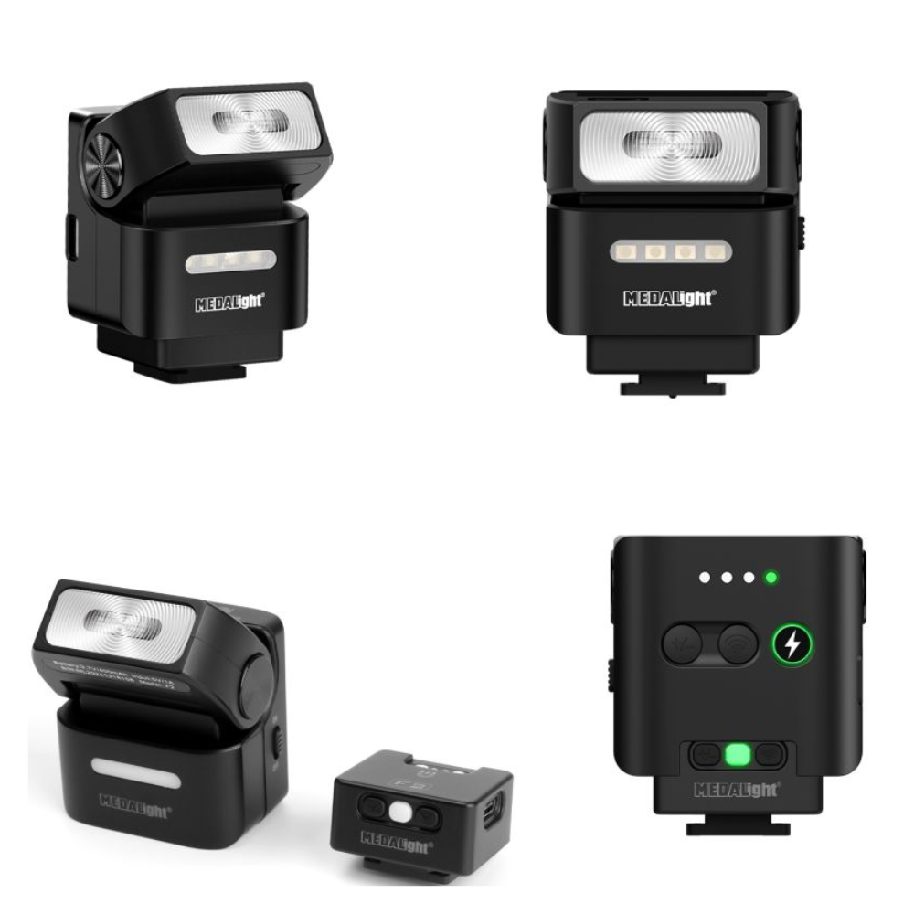 MEDALIGHT F2 Mini Camera Flash, 2.4GHz Wireless Off-Camera Light for Canon, Sony, Nikon, Fuji, Ricoh & Other Digital Cameras, Hot Shoe Mount, 10m Remote Control, Pivoting Angle, Rechargeable Li-Ion Battery & USB-C Charging for Photography