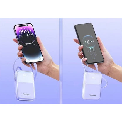 Yoobao LQ20 20000mAh 22.5W Fast Charge Digital Display Power Bank with Built-In Type C & Lightning Charging Cable, USB-A & USB-C PD Port for Phone, Tablet, Camera, iPhone, Android Smartphone, etc. - Black / Purple / Blue | Powerbank