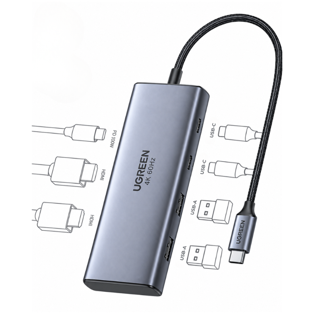 UGREEN 7-in-1 USB-C Hub with Dual HDMI 4K 60Hz, 100W PD, 10Gbps USB-A 3.2 and USB 3.2 Ports | CM498