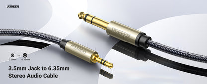 UGREEN 3.5mm Male to 6.35mm Male TRS AUX Audio Cable Hi-Fi with Gold-Plated Jack Connectors, Nylon Braided Jacket for PC, Laptop, Phone, Tablet, Speaker, Guitar, Amplifier, Headphone, etc. (1M, 2M, 3M, 5M) | 10325 10628 10629 10630